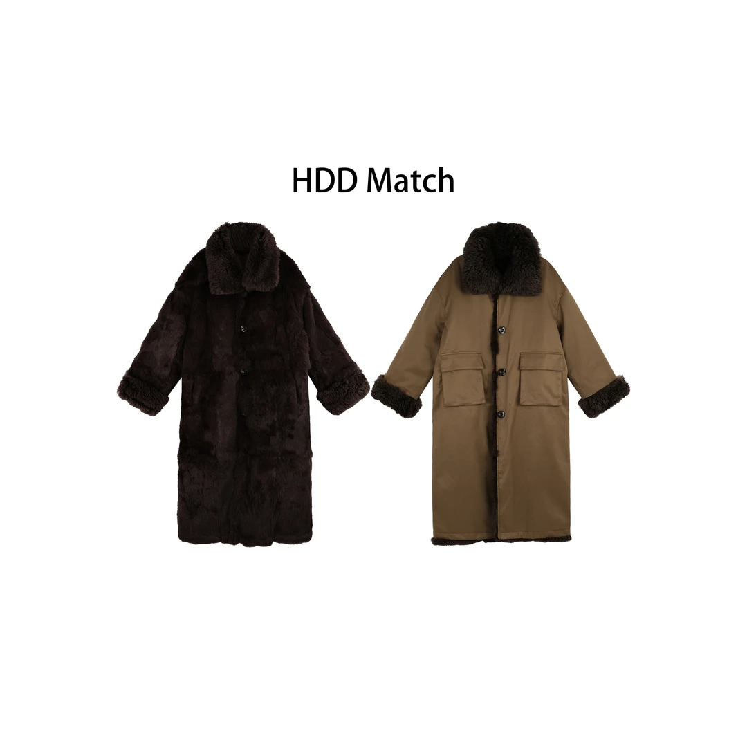 HDD- "轻奢时髦" 羊毛领 秋冬女长款双面穿保暖毛毛外套Y9178