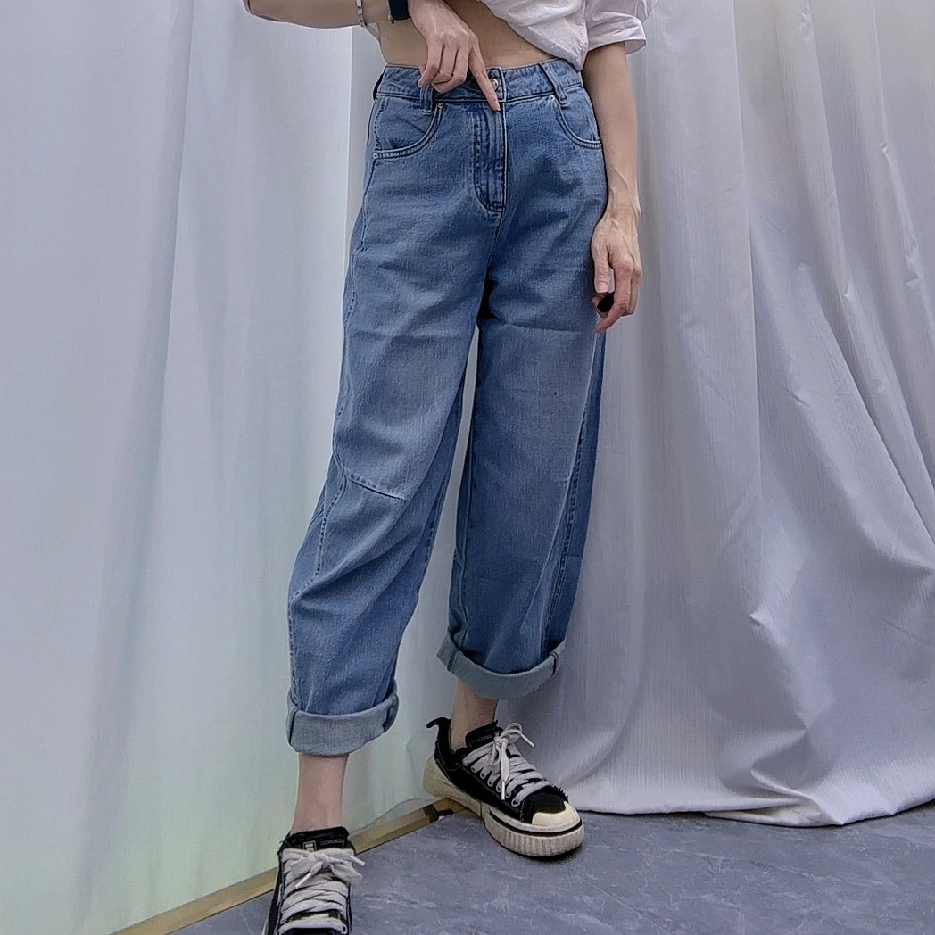H181休闲牛仔裤女2025夏新款时尚宽松百搭显瘦减龄哈伦九分奶奶裤