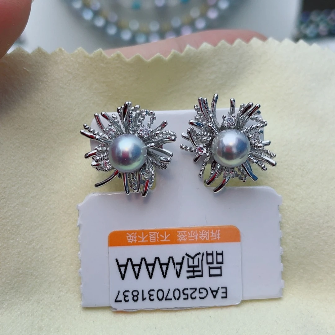 银S925镶嵌耳饰海水珍珠w46