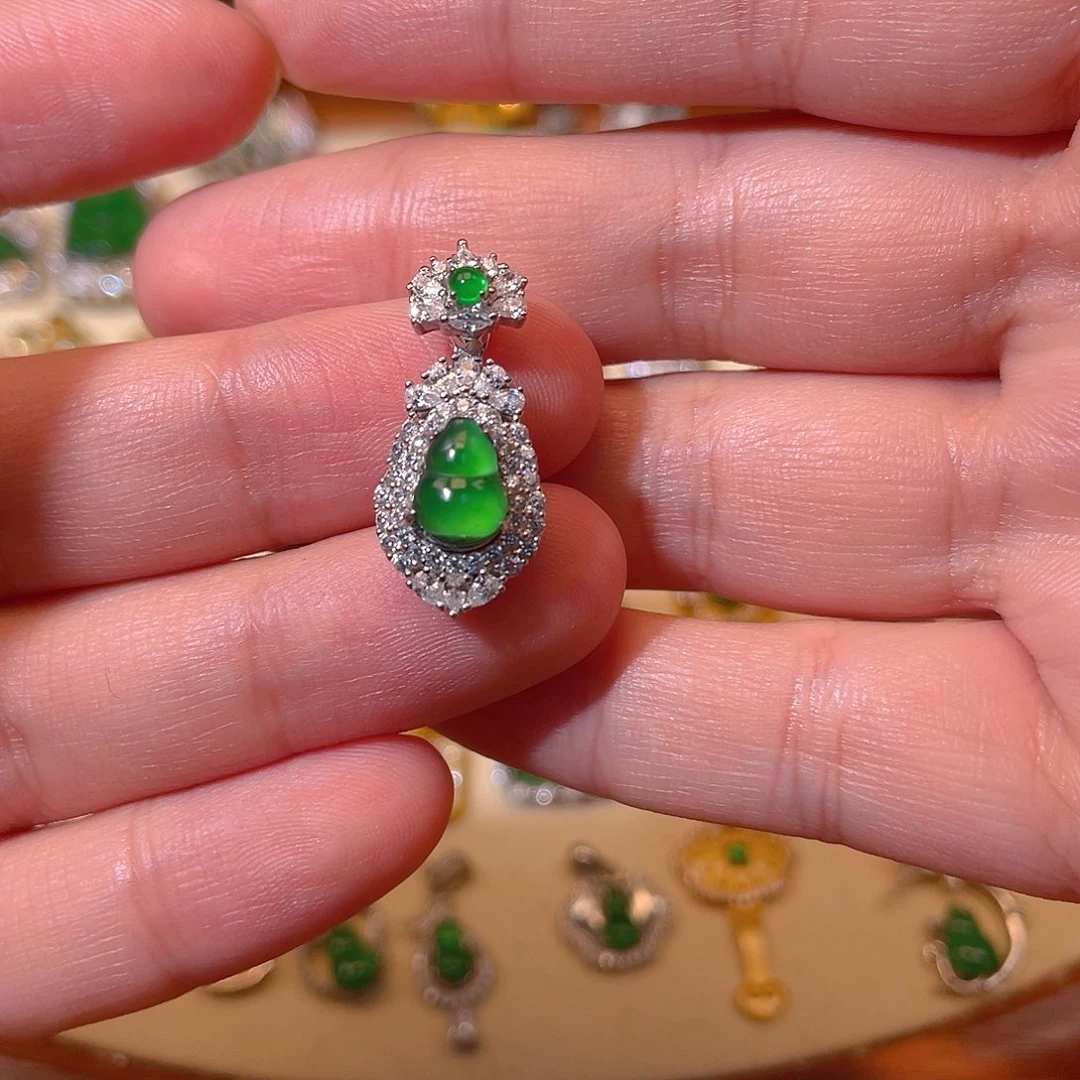 吊坠(不含链)银S925镶嵌翡翠