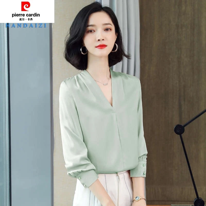 杭州重磅真丝衬衫女长袖2025年杭州新款春装设计感V领桑蚕丝上衣