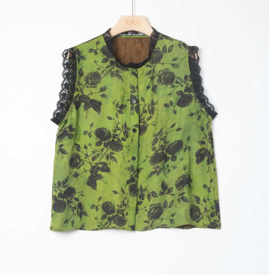 新中式国风马甲背心女气质百搭T1650（绿底黑花）AS