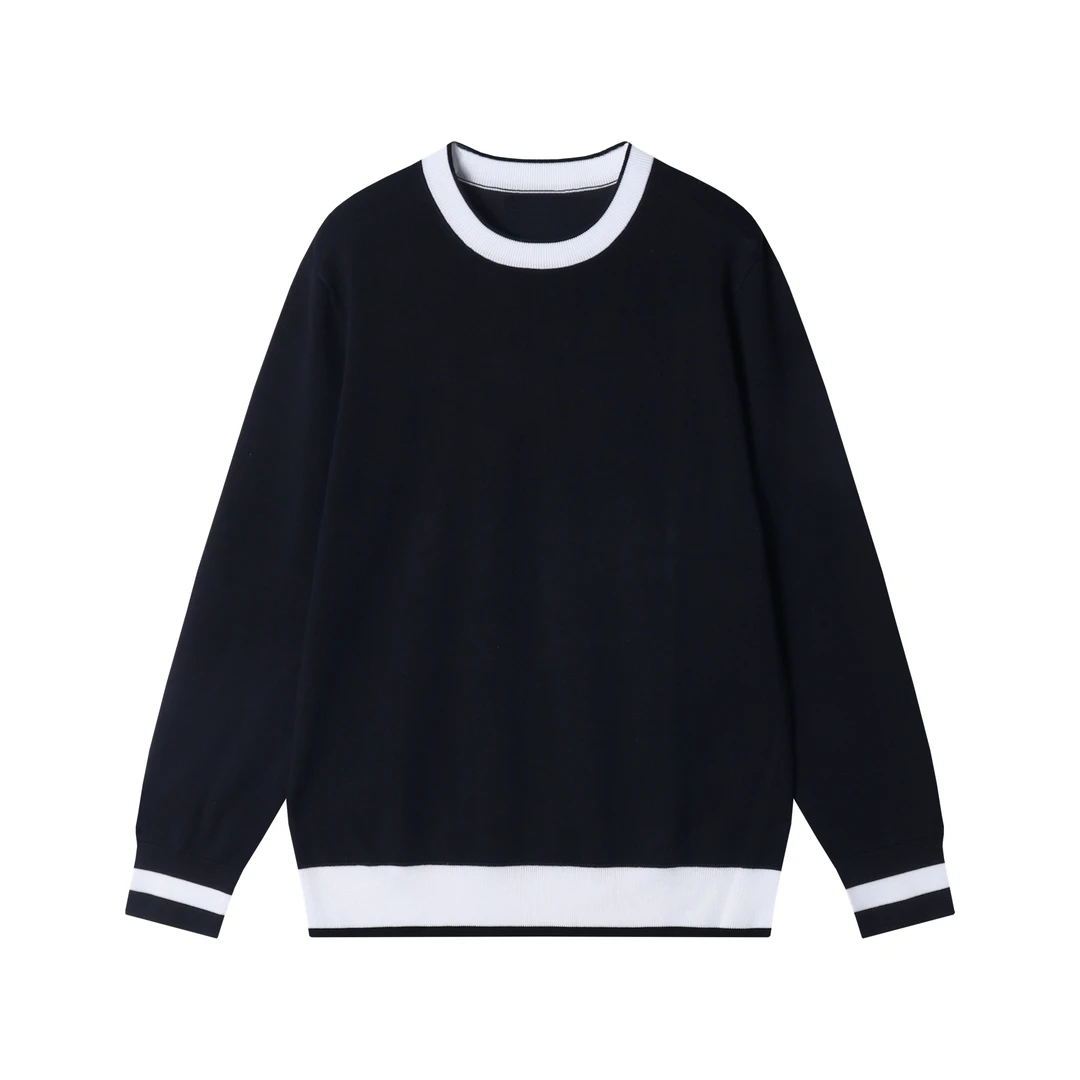 WY753黑白拼色商务风格圆领套头时尚潮奢日系暖男针织卫衣