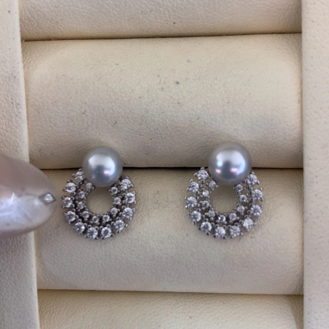 银S925镶嵌耳饰海水珍珠