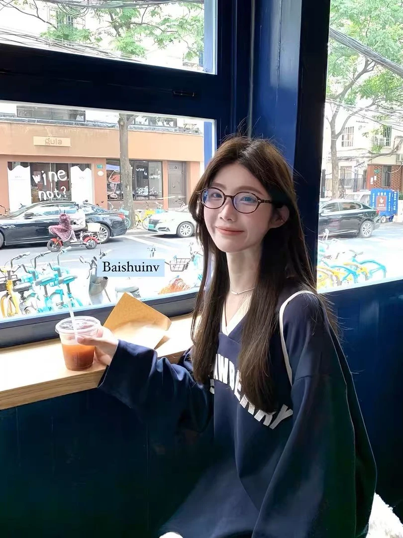 日常vibe 撞色长袖T恤女韩系宽松时尚设计感V领慵懒松弛感上衣