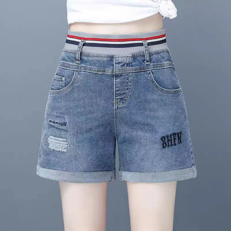 262*大码显瘦高腰直筒百搭夏季薄款宽松牛仔短裤