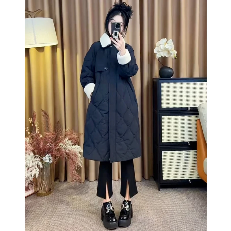 25秋冬翻领羽绒服中长款外套女