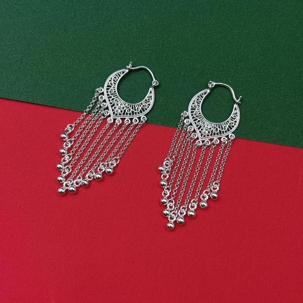足银耳饰 足银耳扣流苏花丝工艺精致百搭大方耳环耳坠6336