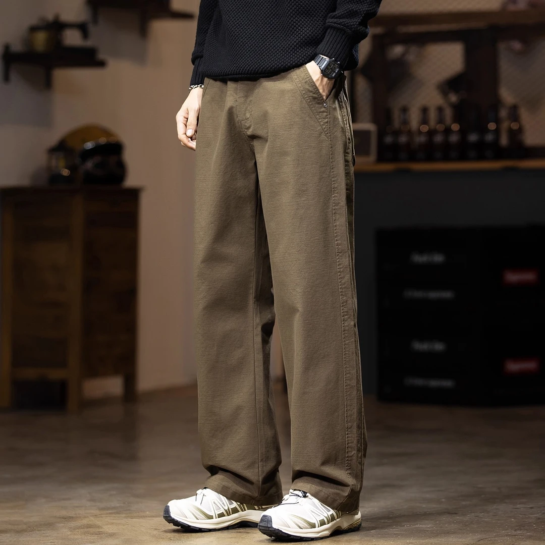 春秋美式简约纯色直筒休闲裤男士秋季2025新款宽松百搭阔腿长裤子