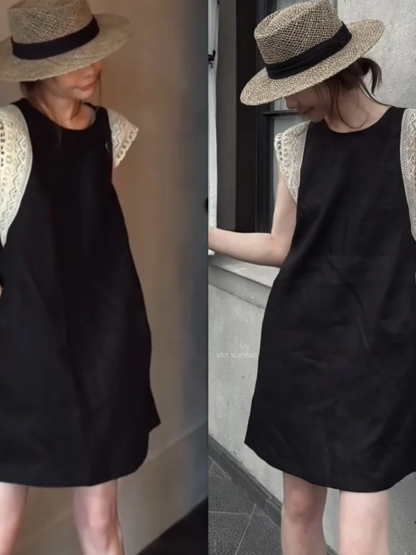 夏季连衣裙夏季女款棉麻拼接裙宅萌系慵懒风