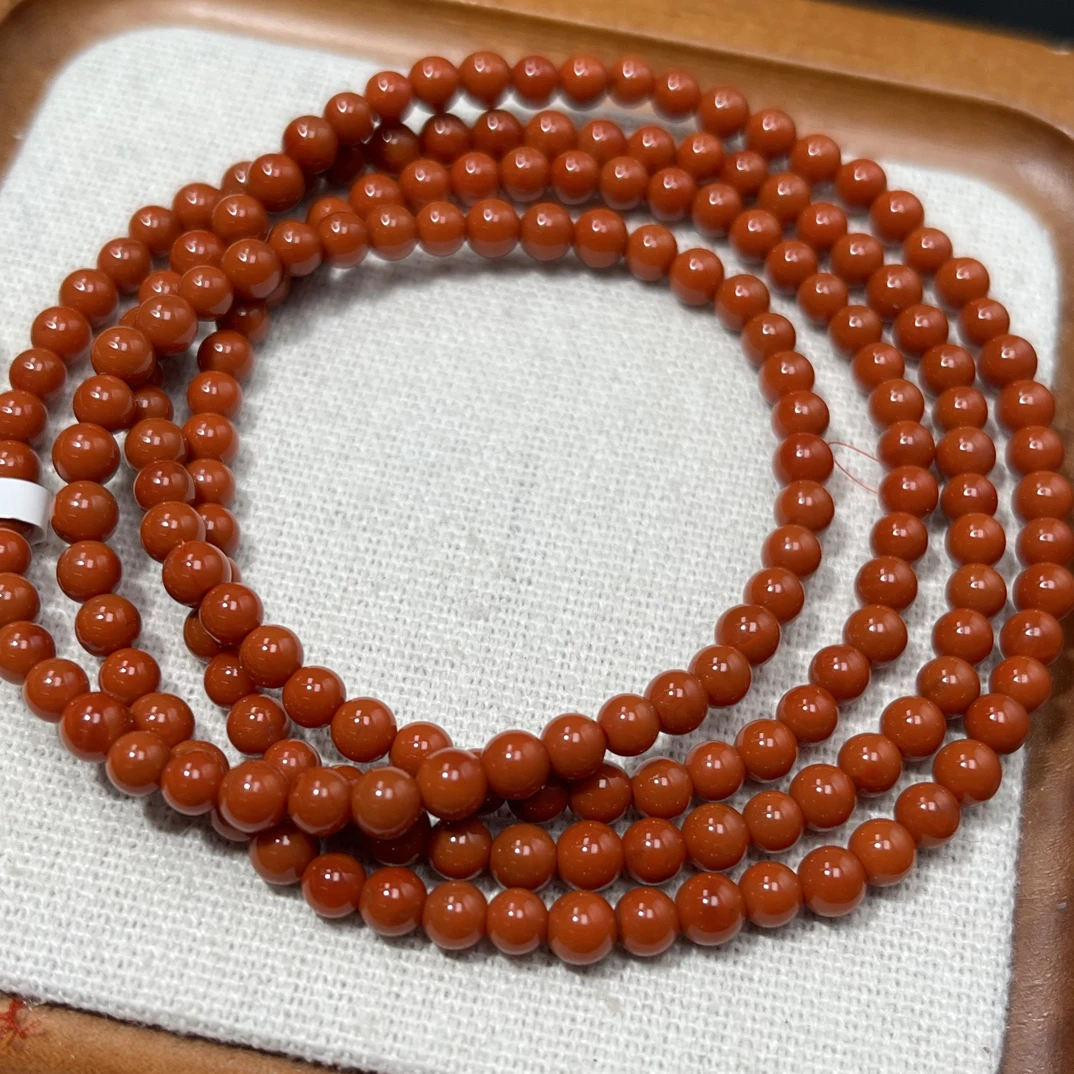 天然原矿瓦西南红柿子红圆珠多圈手串尺寸约4毫米AC0357