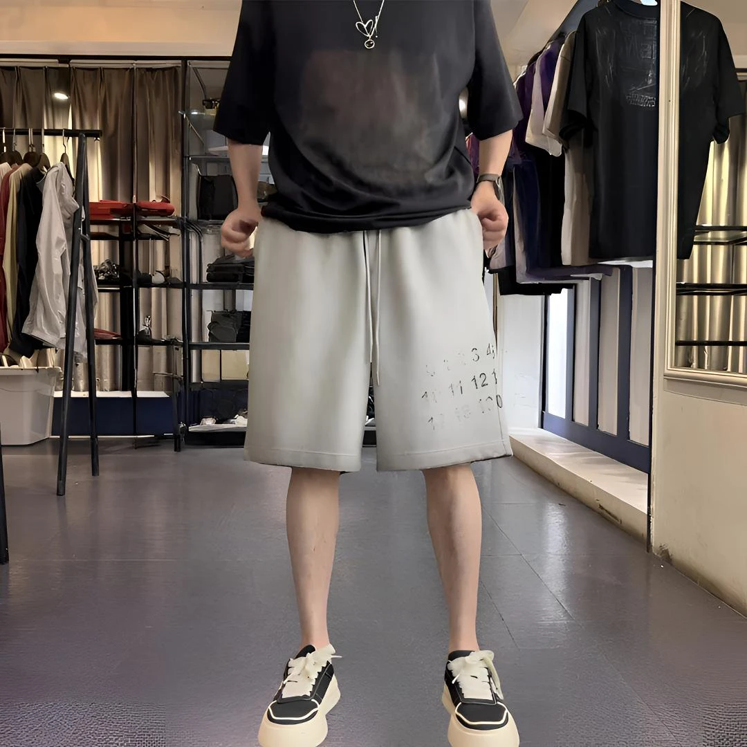 昊仔严选【水洗渐变潮牌短裤】夏季美式高街松紧腰宽松男针织五分裤