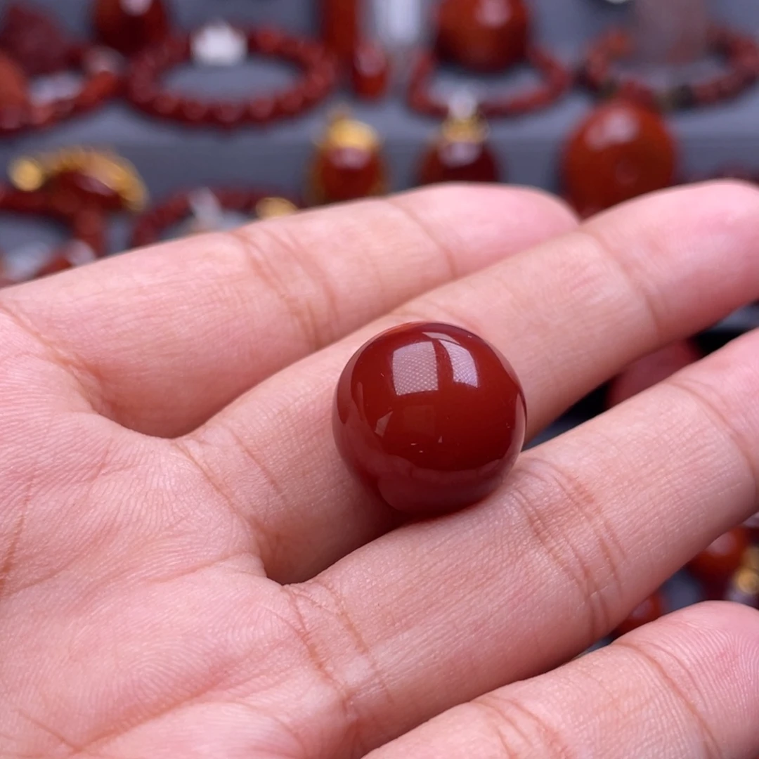大***沙南红玛瑙未镶嵌珠宝奇石配饰16.3mm