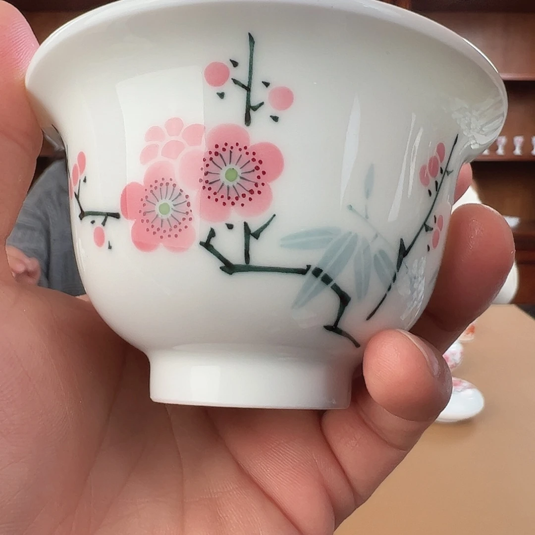 瓷纪念版翠竹红梅压手杯