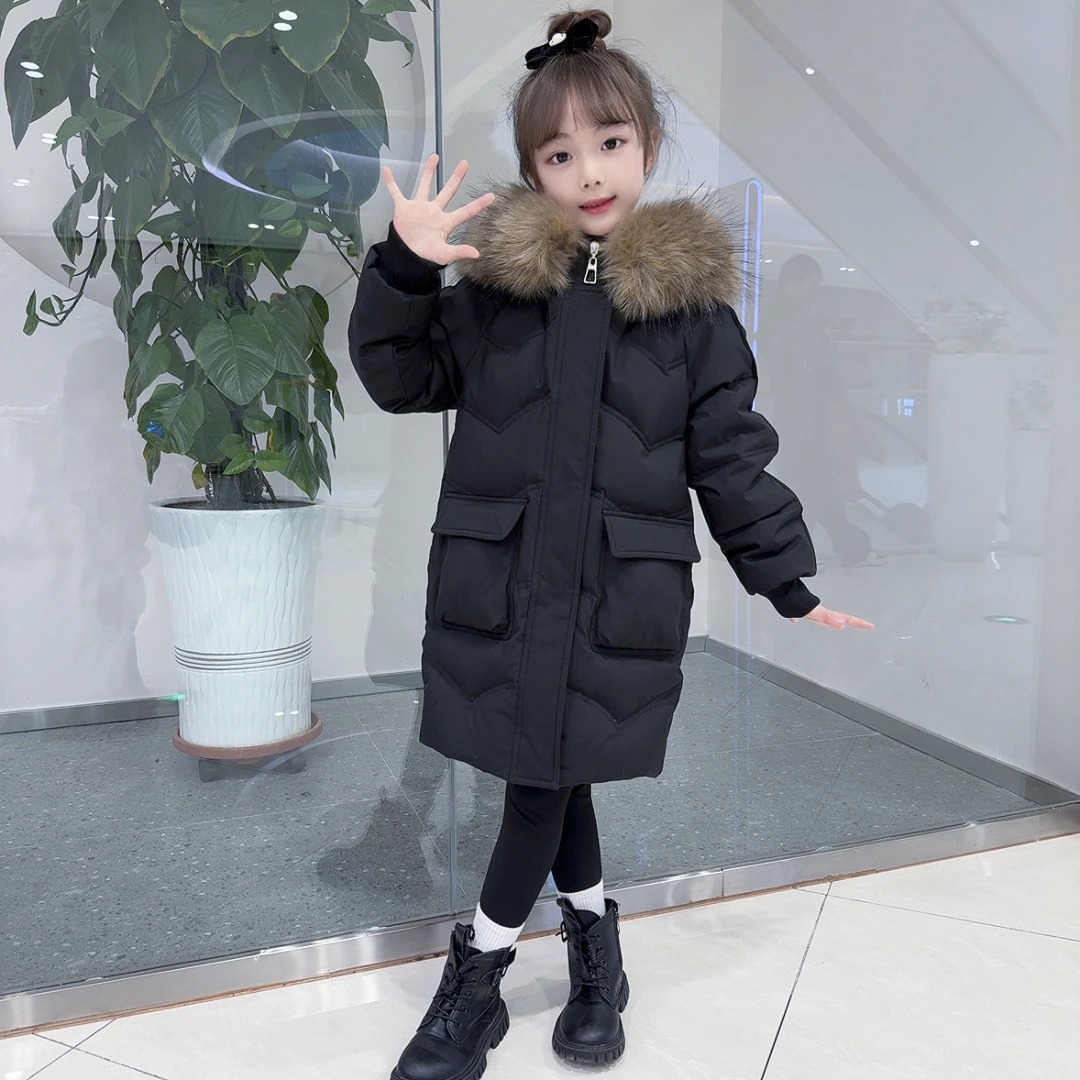 中长款女童羽绒服冬季白鸭绒女孩中大童洋气加厚休闲外套大毛领