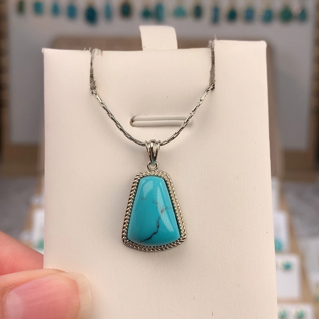 绿松石银S925镶嵌吊坠(赠链)