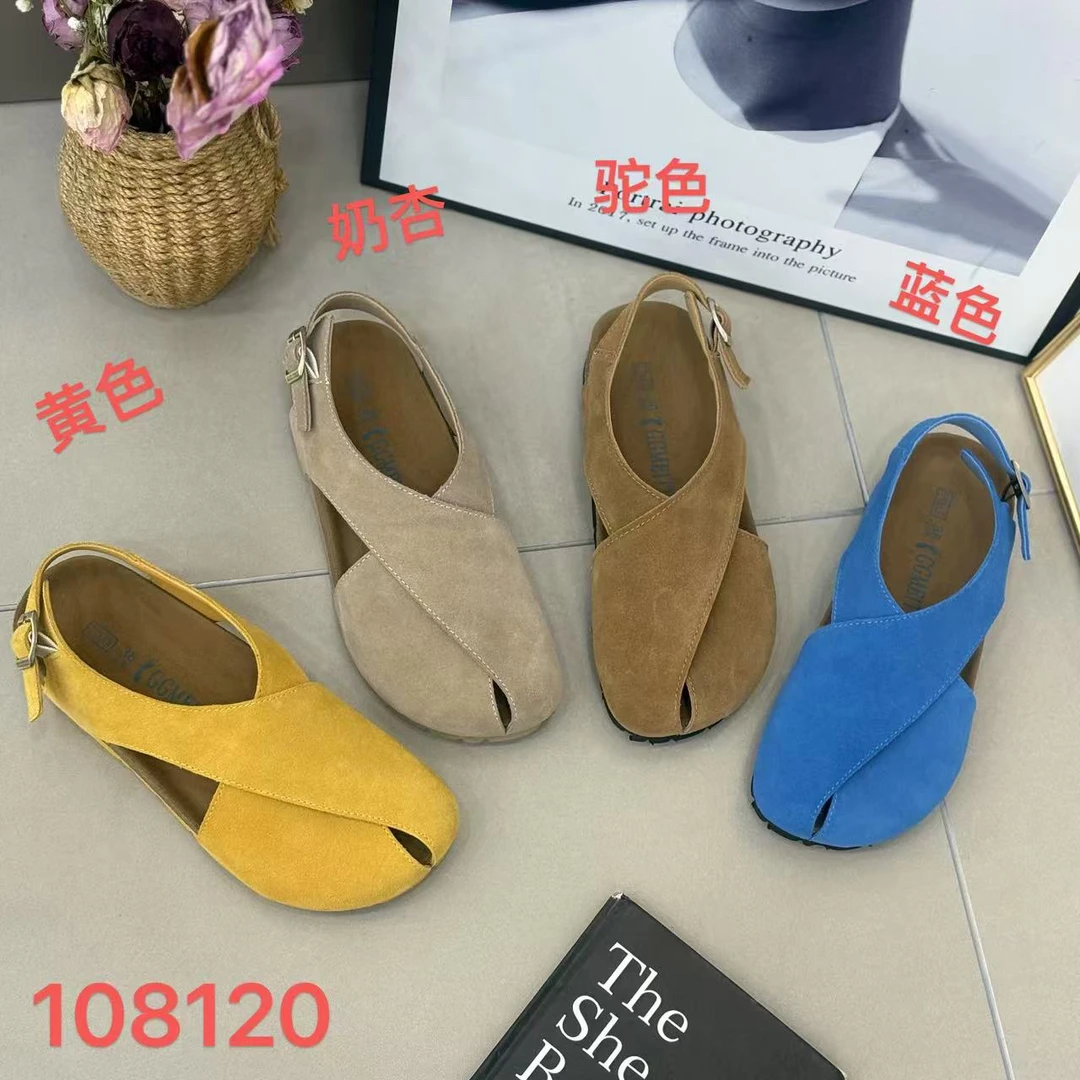 108120春夏新款真皮包头时装凉鞋法式平跟休闲风凉鞋