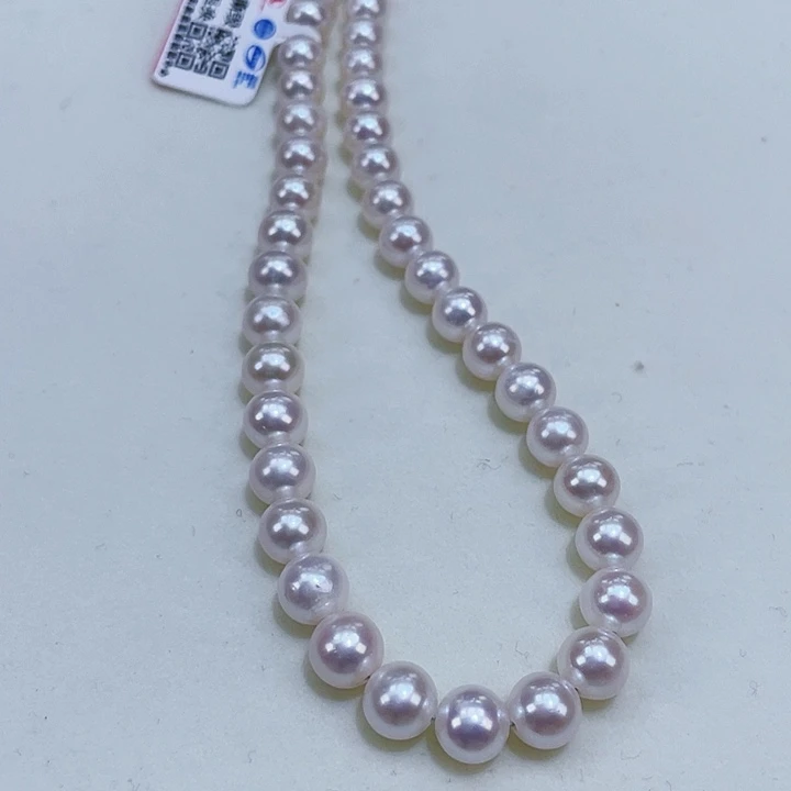 淡水珍珠颈饰银S925镶嵌7/8爆亮天女粉正圆干净新品