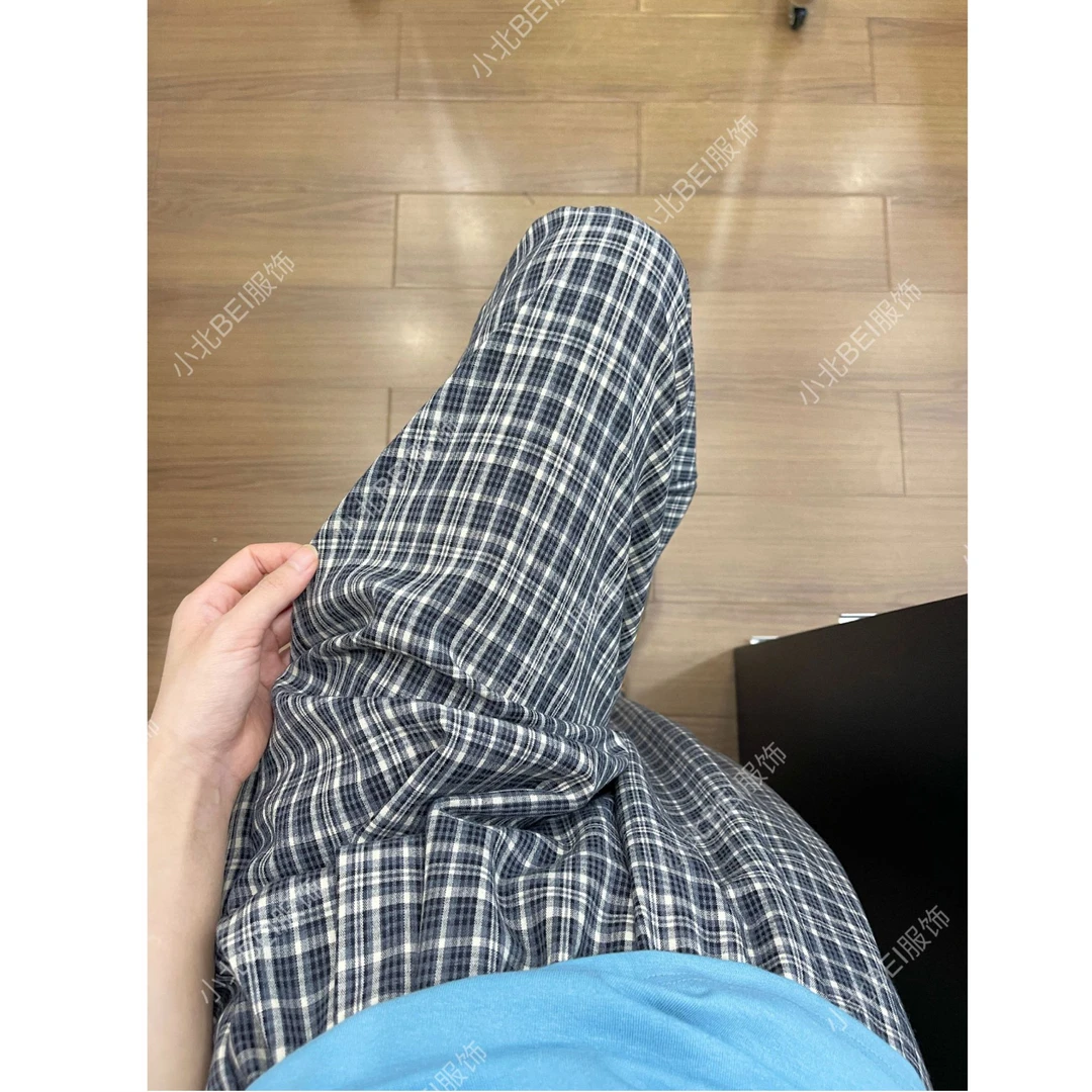 【钢琴格】夏季薄款时尚设计感显瘦百搭格子休闲直筒裤