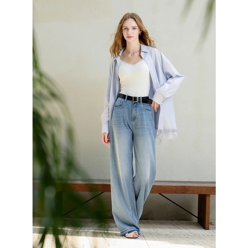 【莱赛尔牛仔裤】三彩2025夏季新款直筒阔腿长裤天丝拖地女薄M