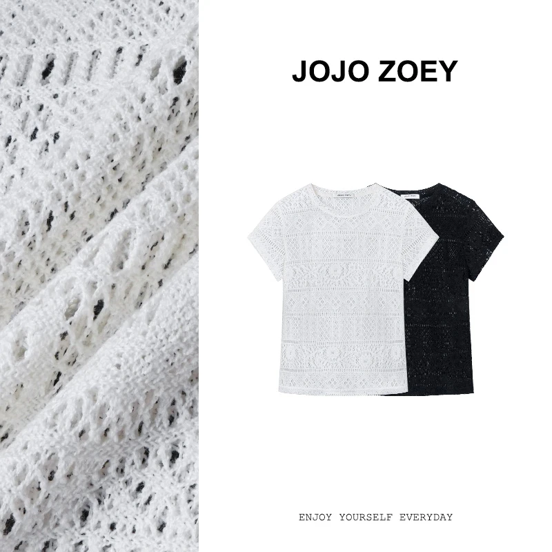 JOJO ZOEY【梦露之约】~新款钩花镂空针织短袖女dx-5110