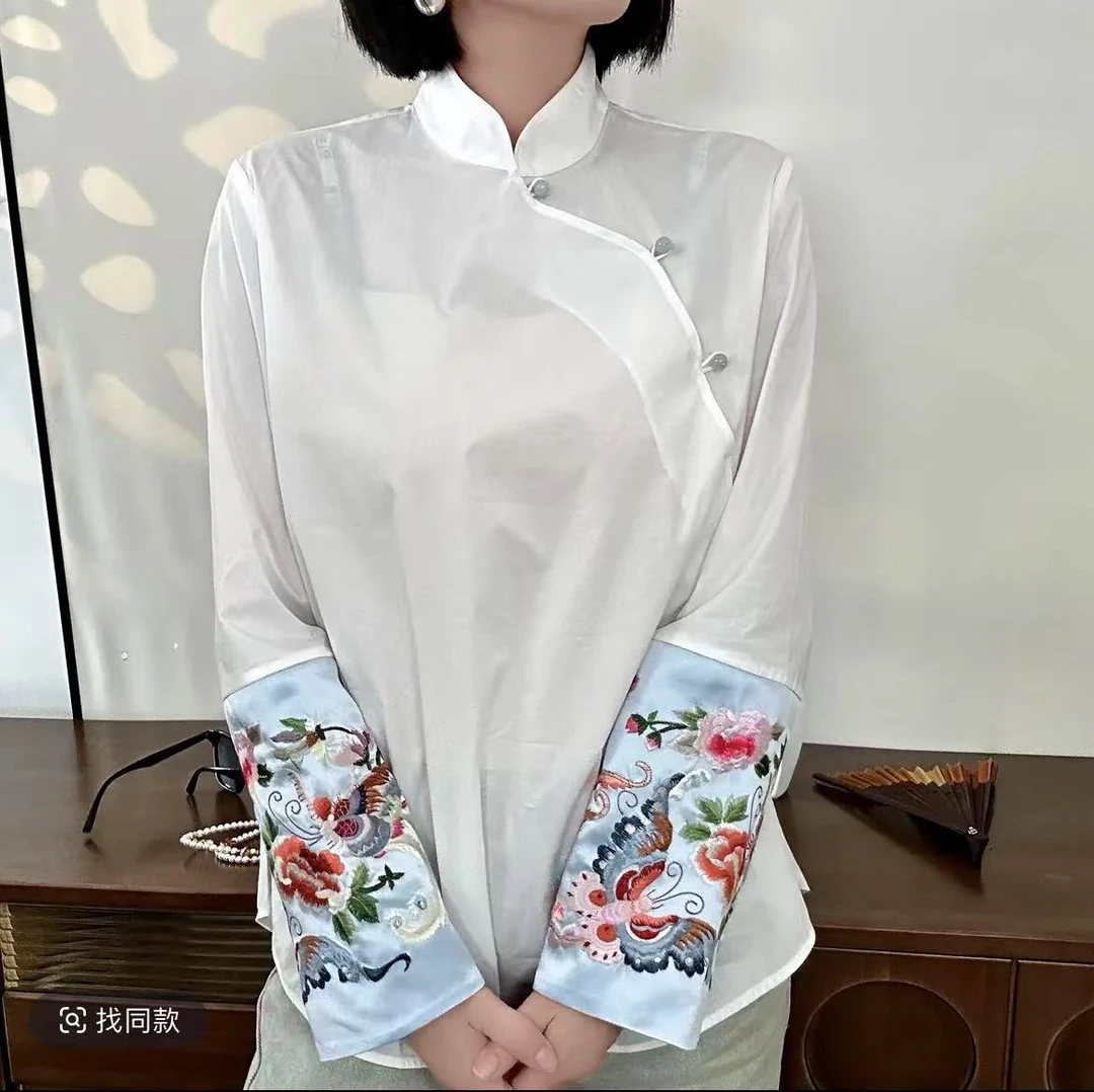中式刺绣衬衫国风设计时尚百搭洋气上衣
