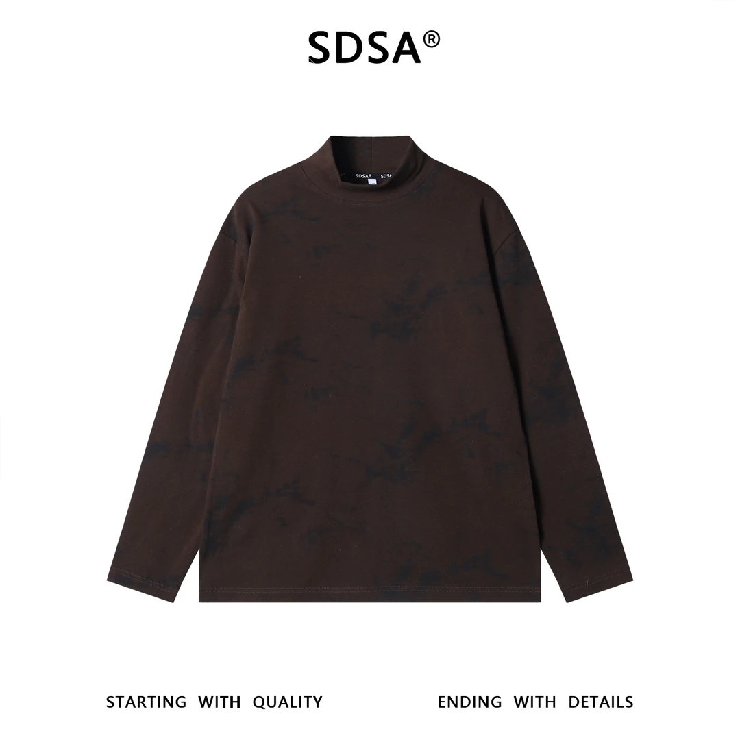SDSA男士秋冬新款痞帅男装潮牌撞色扎染半高领长袖T恤时尚打底衫