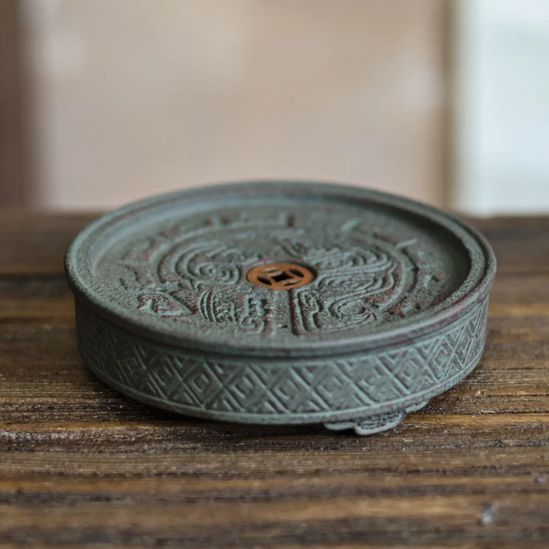 【宽窄】铜锈釉-半斋-铜钱壶承-直径13.5高3.5（半斋S0282）