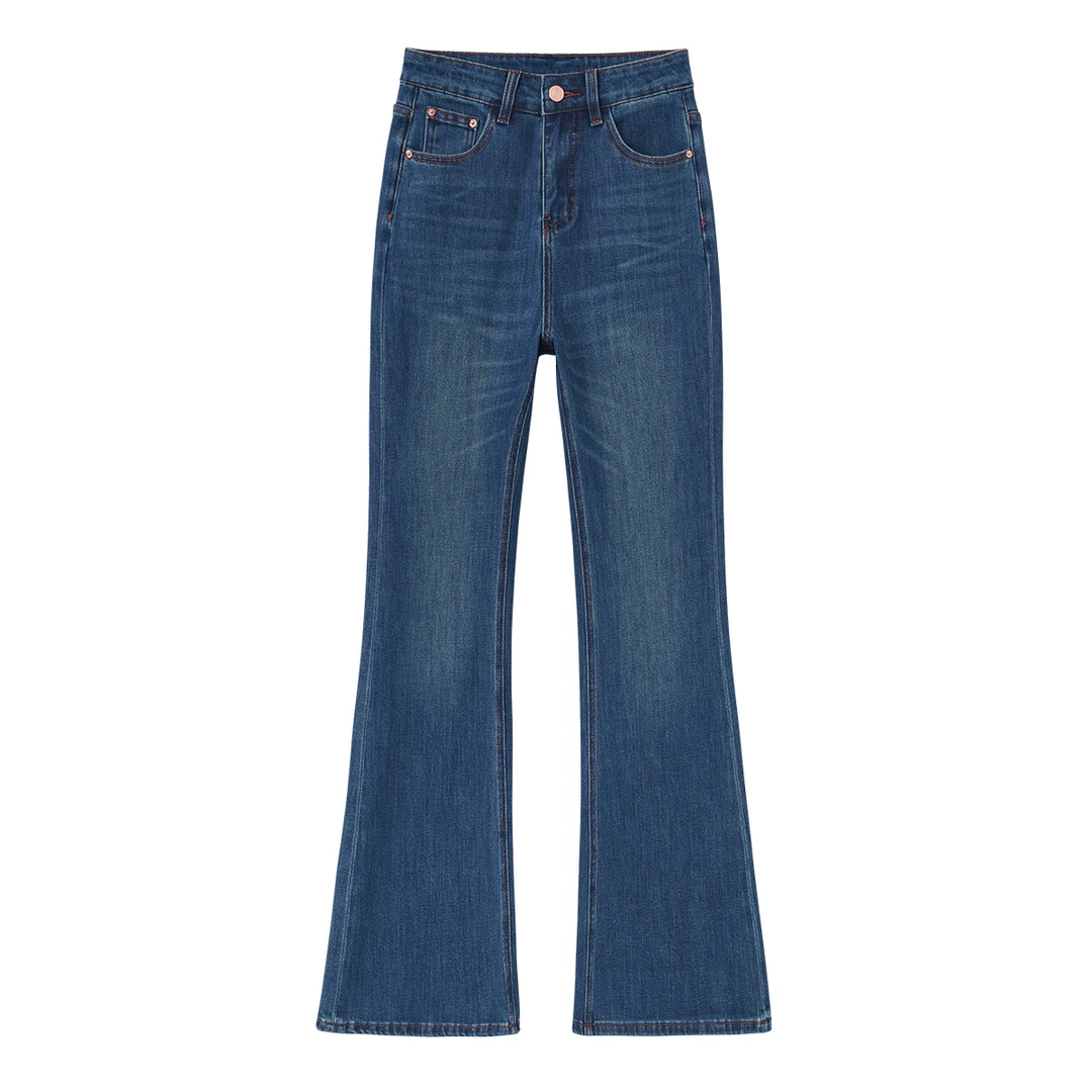 【九月专属】秋款中高腰弹力超模喇叭裤女牛仔裤修身不贴腿筒喇裤