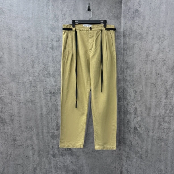 99新 LOEWE/罗意威 新款刺绣Logo绑带棉麻休闲裤/WK853/52码