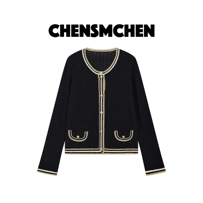 CHENSMCHEN 经典简约圆领长袖针织衫女早秋时尚轻熟开衫CSZ6149SL