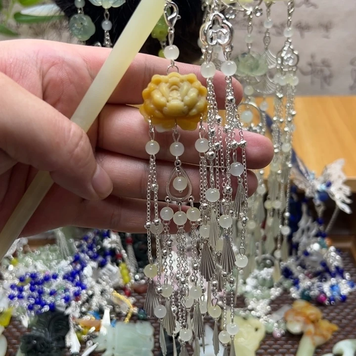 合金蛇纹石玉发饰