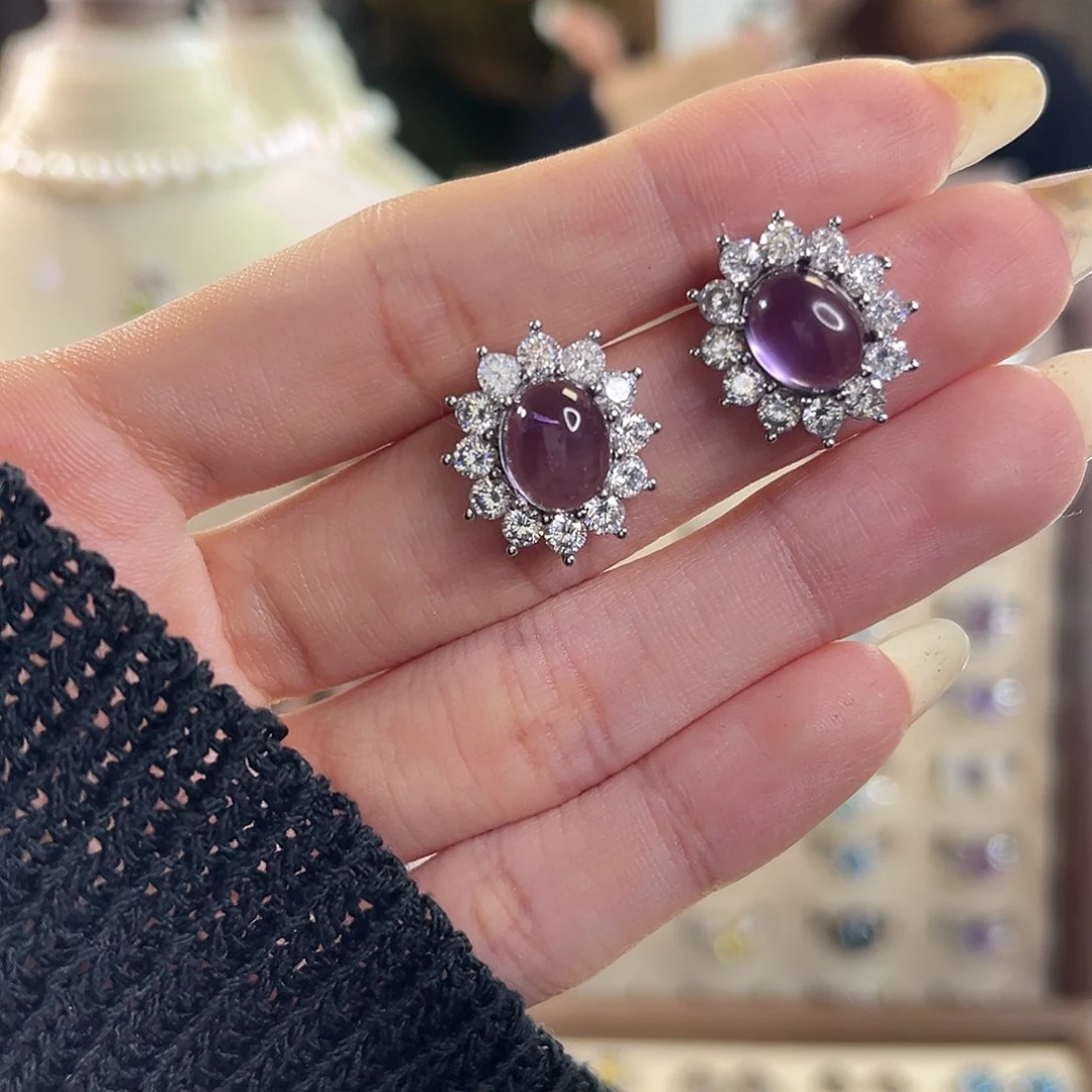 银S925镶嵌紫晶耳钉