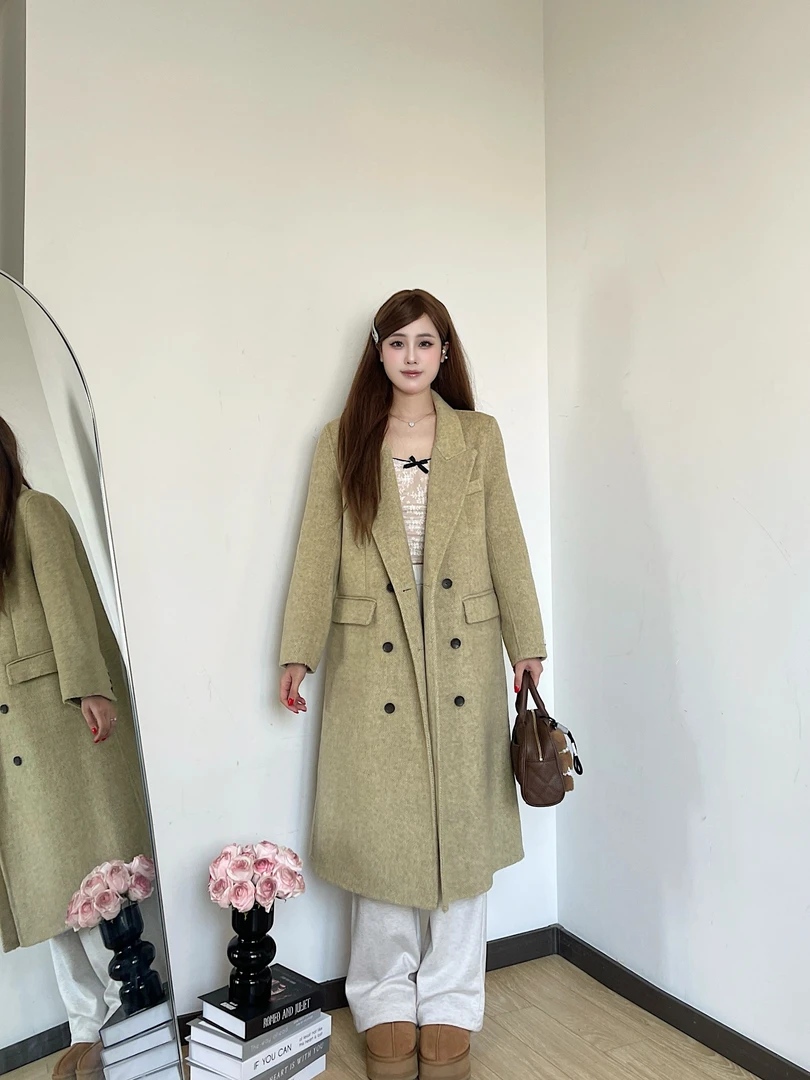 2025新款人字纹双面羊毛大衣长款外套