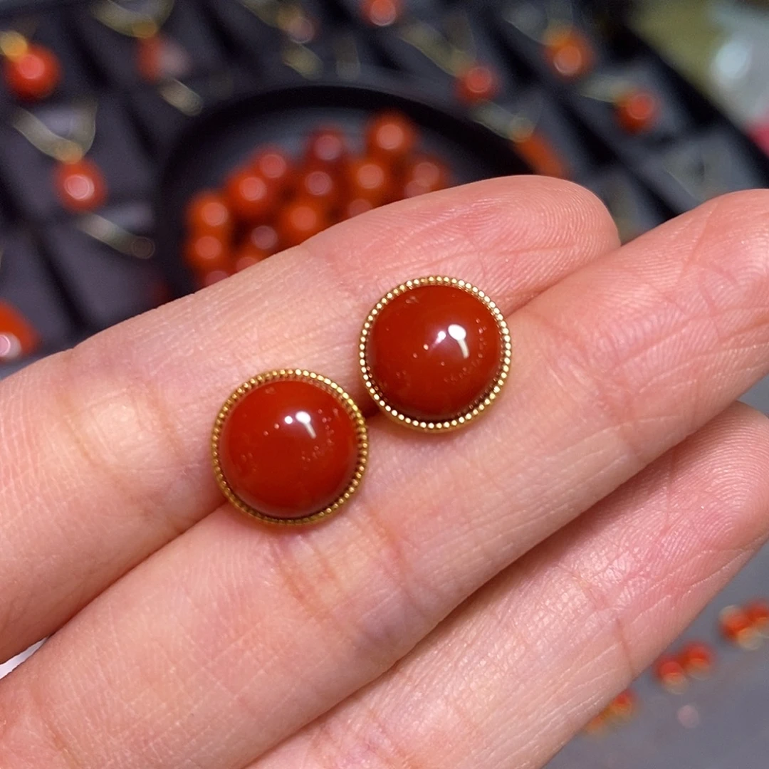 南红玛瑙四川凉山瓦西耳钉银S925镶嵌