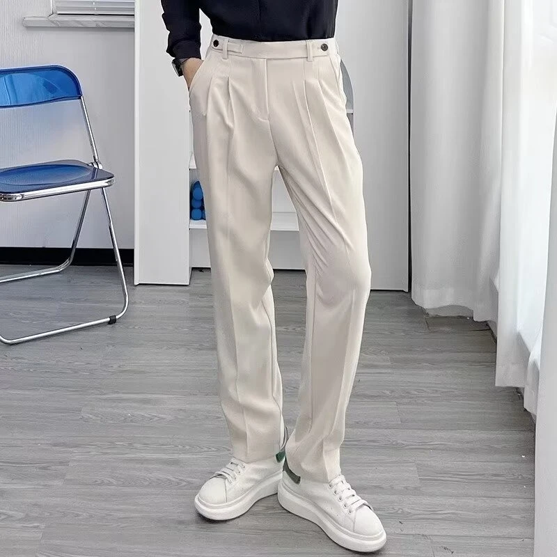 意式绅士修身直筒小西裤休闲裤韩版时尚那不勒斯卷边气质百搭裤子