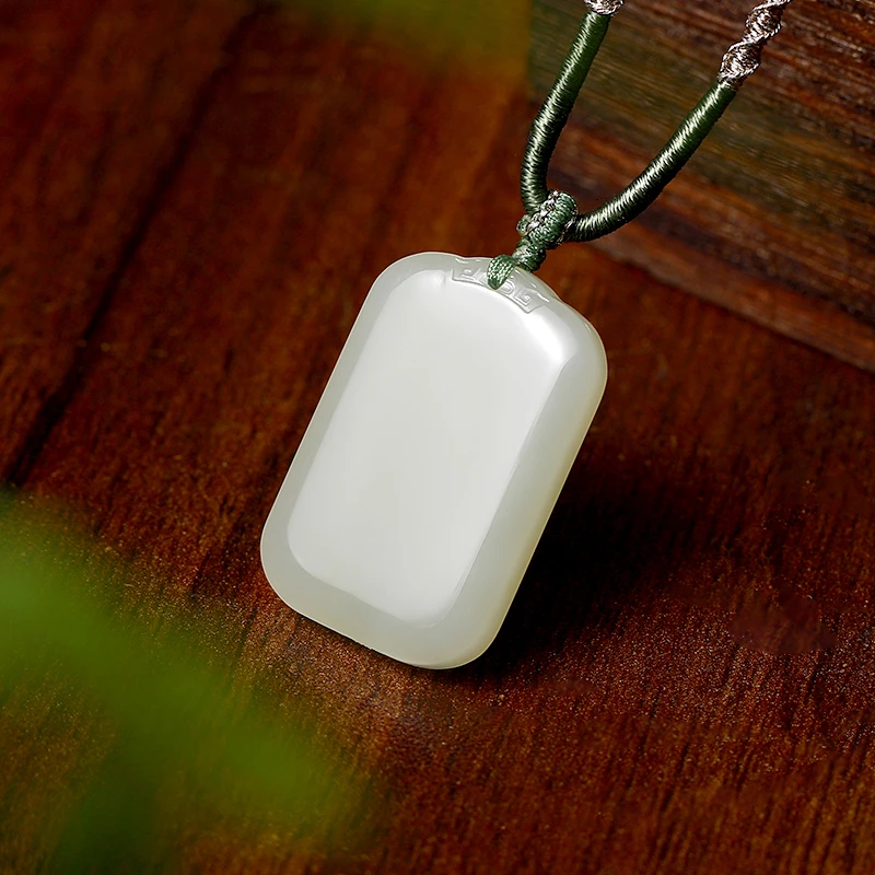 【喻囍珠宝】和田玉 晴水平安无事牌吊坠 手工编绳雕刻雕刻挂坠