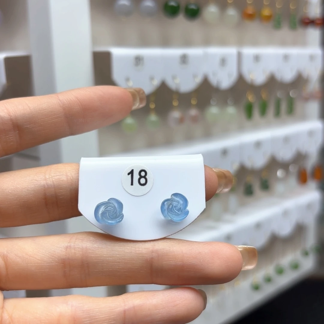 水晶耳饰银S925镶嵌海蓝宝