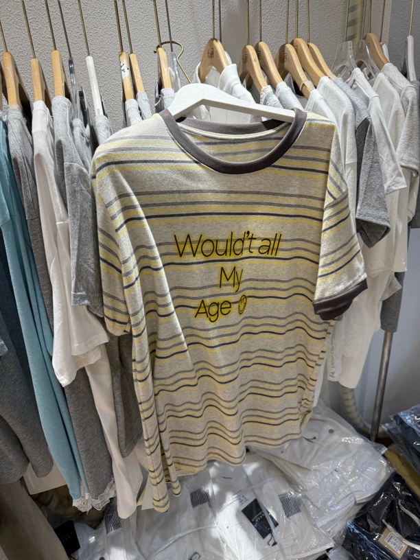 女士常规款短袖T恤时尚圆领法式针织条纹白色2025年新款