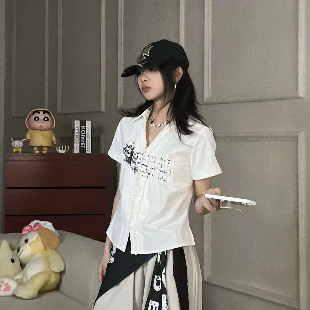 【青青断码价】插班生设计V领百棉短袖衬衫#Z22777无运补
