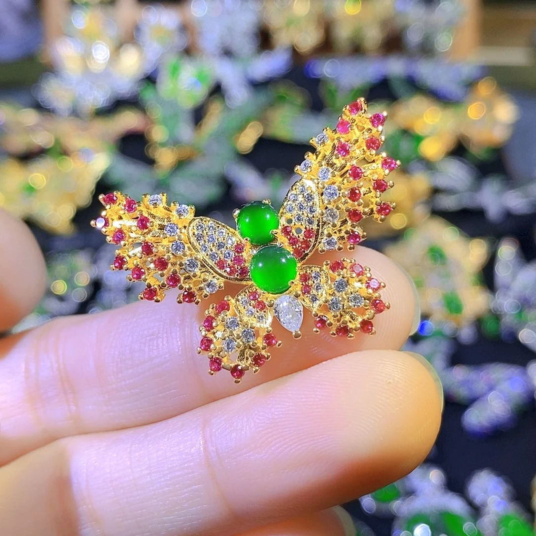 吊坠(不含链)银S925镶嵌翡翠