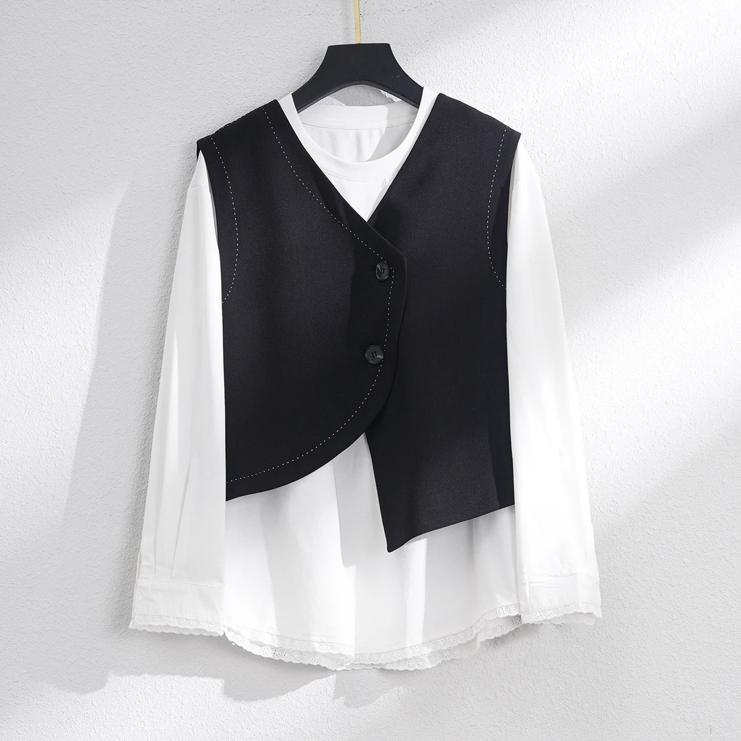 【春季新款】轻奢气质摩登时尚法式两件套CC5613打底衫67马甲56