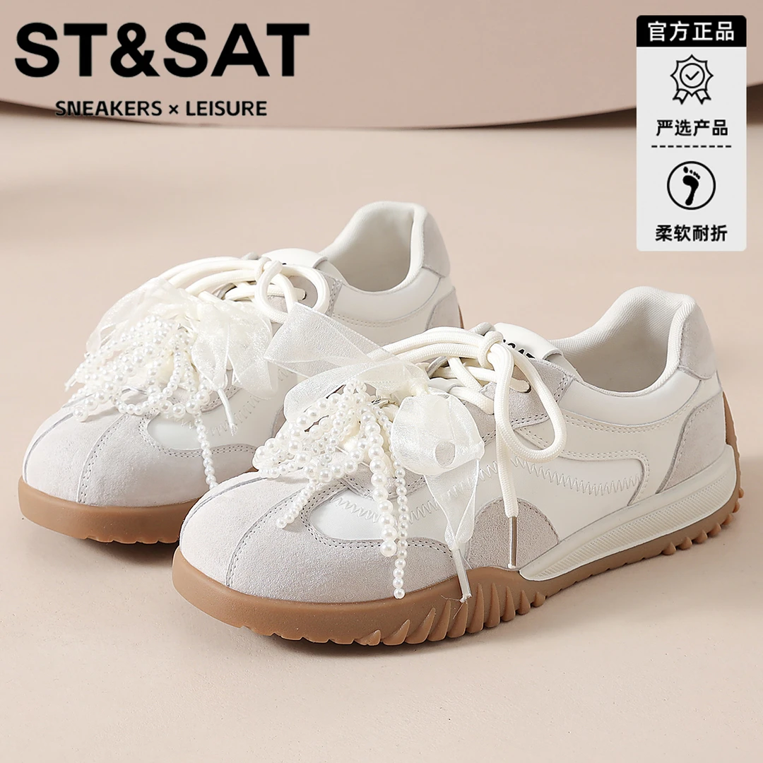 星期六真皮欧若风德训鞋女2025新款串珠蕾丝芭蕾鞋女轻便休闲女鞋
