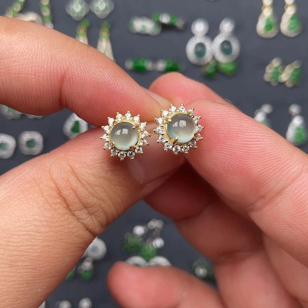 翡翠银S925镶嵌耳饰