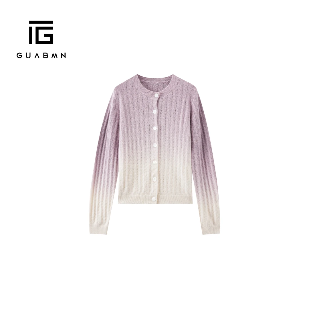 GUABMN2025冬季新款渐变圆领软糯长袖保暖开衫针织衫宽松毛衣6038