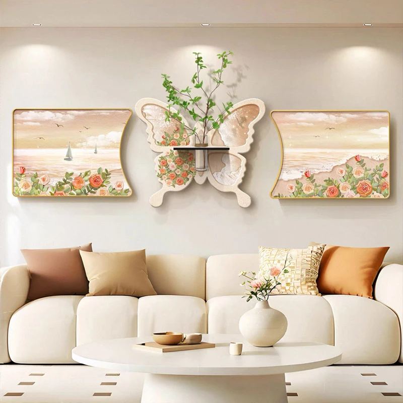 K119奶油风客厅装饰画蝴蝶造型水培绿植高级感沙发背景挂画捡漏