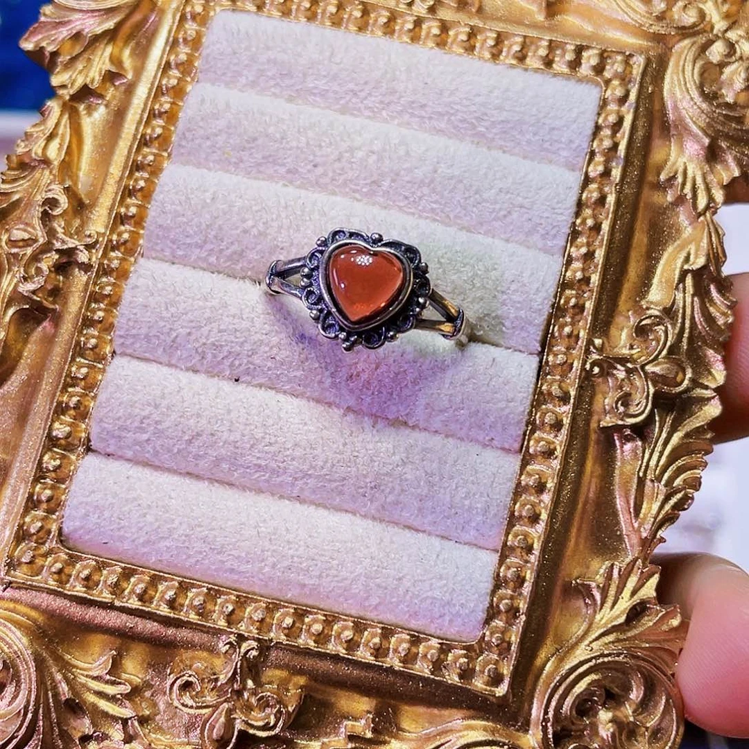 925银爱心红色戒指