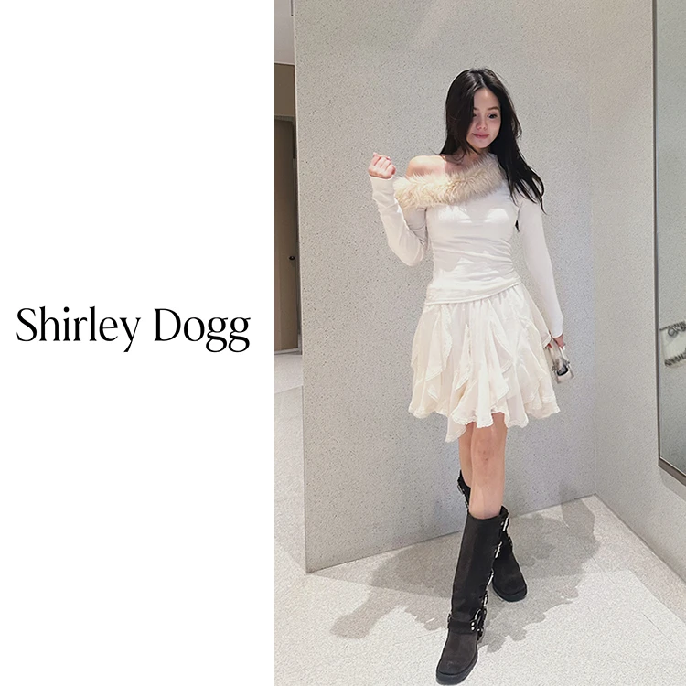 汤元家sd 甜美不规则飘带绉纱半裙