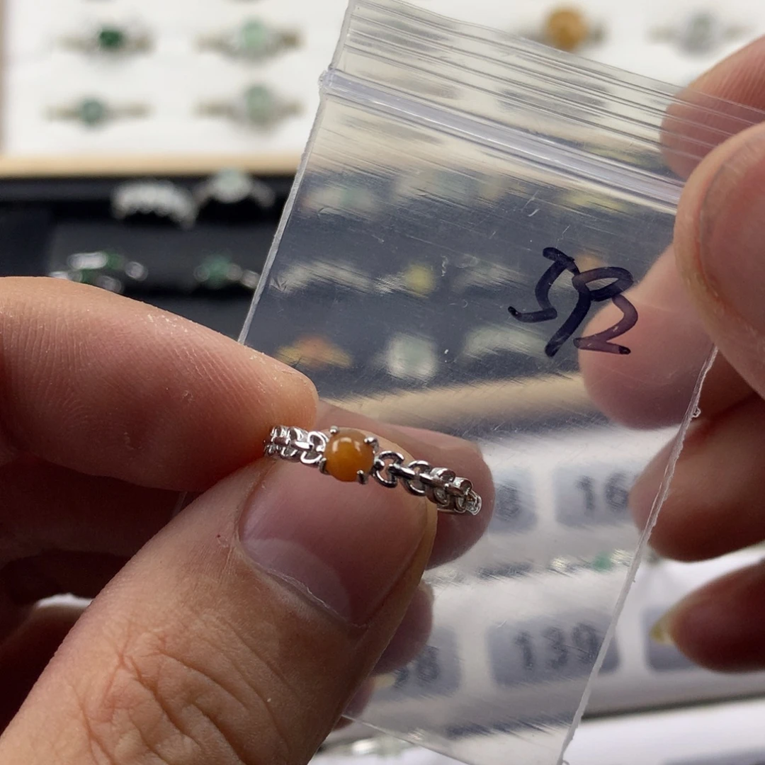 翡翠银S925镀金镶嵌戒指592