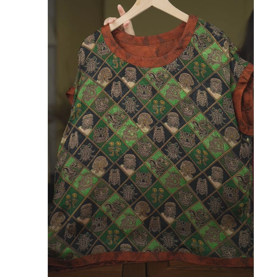 绿野<<非遗美学>>1297香云纱女装龙图印花显白飞袖上衣